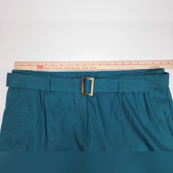 J. Jill Womens Wide Leg Linen Stretch Pants XL Teal Green Belted High Rise New - Picture 7 of 12